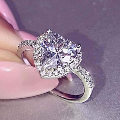 AJS S925 Sterling Silver CZ Ring high-end Cute Small Comfortable Heart-Shaped Stainless Steel Crystal 958 Silver Plated Ring