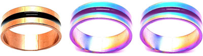 Dynamic Retail Global Set of 3 Rings for Men & Women, Multicolor-Gold Brass Ring