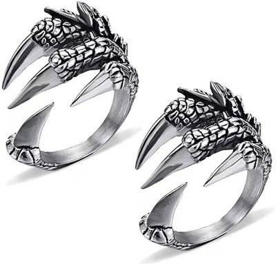 RONAK 2 Unisex Funky Dragon Eagle/Vulture Claw Thumb Adjustable Finger Ring Silver Stainless Steel Ring