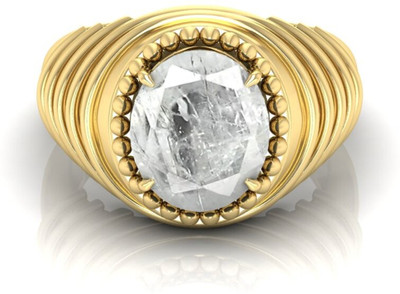 TODANI JEMS 9.25 Ratti Safed Pukhraj Gemstone Adjustable Ring With Lab CertificateM Stone Silver Plated Ring