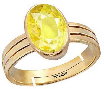 Suruchi Gems & Jewels Yellow Sapphire (Pukhraj) 8.25 Ratti or 7.5 Ct Panchdhatu/5 Metal Men Adjustable Stone Gold Plated Ring