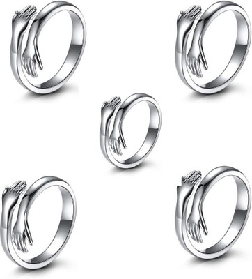 Vibeesle Crystal Silver Alloy HUG Ring & Black Arrow Bracleat for men women boys girls Alloy, Stainless Steel Cubic Zirconia Sterling Silver, Titanium Plated Ring Set
