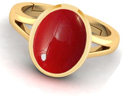 MARATNA 7.25 Ratti Created Moonga Original Certified Adjustable Ring for Men & Women Brass Coral Ring