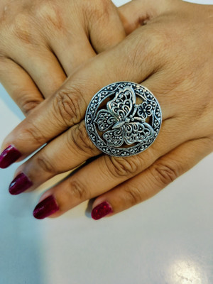 SVA Oxidised Vintage Style Adjustable Ring For Girls and Womens Metal Brass Plated Ring