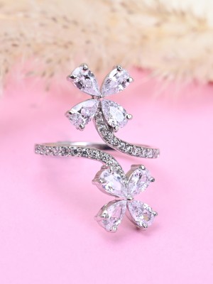 CLARA Flower Sterling Silver Cubic Zirconia Rhodium Plated Ring