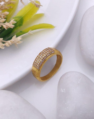 MAME CREATION Gold Plated Diamond Wedding,Partywear ring-1 Brass Diamond Gold Plated Ring