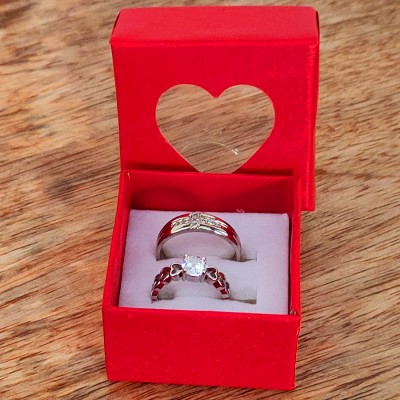 Shiv Jagdamba Valentine Gift Love Proposal Ring Wedding Lovers Couple Rings Jewelry Crystal, Sterling Silver Cubic Zirconia Sterling Silver Plated Ring Set