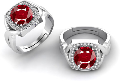 JEMSPRIME 14.25 Ratti 13.00 CrtNatural Ruby Manik Gemstone Stone Ring With Lab Certificate Brass Ruby Silver Plated Ring