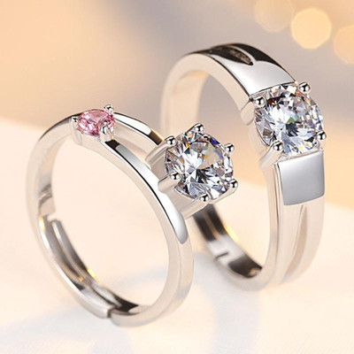 Vibeesle Valentine Gift Couple Ring for lovers Gift for Girlfriend Boyfriend/Husband Wife Stainless Steel, Brass, Stone, Metal, Copper Cubic Zirconia Platinum Plated Ring Set