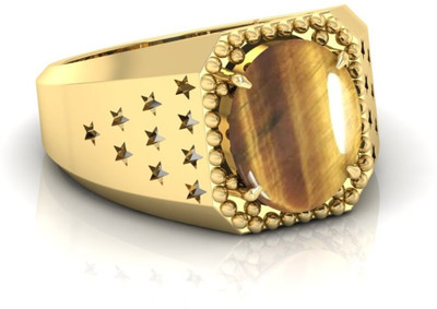 lilagems 9.25 Ratti Tiger Eye Gemstone Ring Adjustable For Unisex With Lab Certificate Brass Quartz Gold Plated Ring