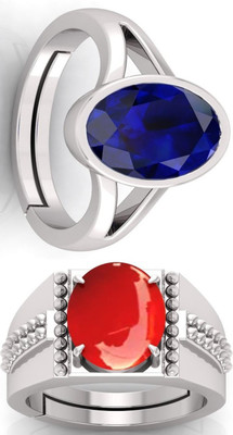 BHAIRAW GEMS Moonstone Stone Silver Adjustable Ring Stainless Steel Ring