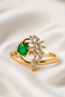 cieloria Emerald Whirl: Gold Ring with Radiant Sparkle Stainless Steel Ring