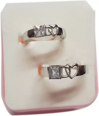 FASHOW Love Adjustable Couple Rings Stainless Steel Cubic Zirconia Silver Plated Ring