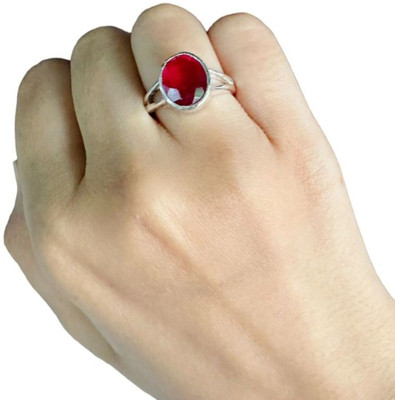 Chopra Gems Most Demanded & Beautiful Ruby Ring Certified Manik Astrological Stone Brass Ruby Silver Plated Ring