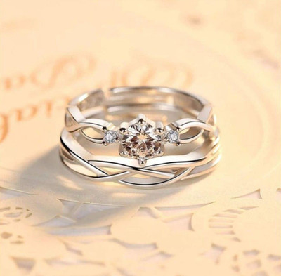 Teeragaj Brass, Stainless Steel, Copper, Metal Zircon, Diamond, Cubic Zirconia Rhodium, Silver, Titanium, Palladium, Gold Plated Ring Set