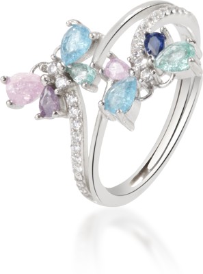 Silvish SILVISH 925 Silver Rhodium Multicolor Gemstone Butterfly Women Silver Ring Silver Zircon Rhodium Plated Ring