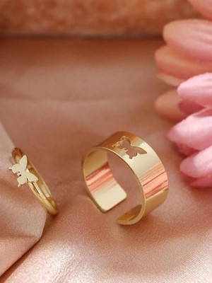Dressberry Stylish Golden Butterfly Couple Ring Matching Wrap Finger Ring for Women and Men Alloy Gold Plated Ring Set