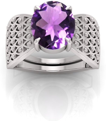 Pranjal Gems 12.25 Ratti Amethyst Gemstone Adjustable Ring With Lab CertificateTU Crystal Amethyst Sterling Silver Plated Ring