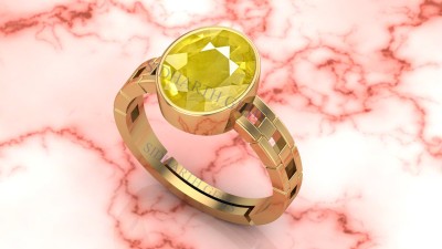 Sidharth Gems 8.25 Ratti 7.25 Crt Natural Yellow Sapphire Gold Plated Ring For Men Brass Sapphire Rhodium Plated Ring