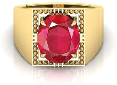 TODANI JEMS 9.25 Ratti Ruby Gemstone Adjustable Ring With Lab CertificateFA Stone Ruby Brass Plated Ring