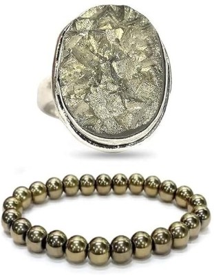 VIBESLE Natural Pyrite Ring with Adjustable Size and Golden Pyrite Bracelet Stone Crystal Ring