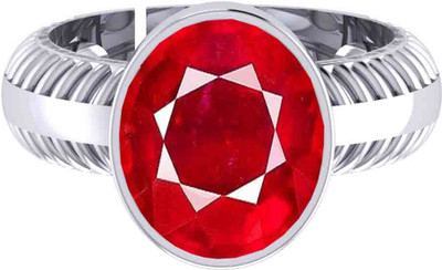 APSLOOSE 11.25 Ratti Natural Ruby Stone Manik Ring Adjustable Panchdhatu Ring Brass Ruby Silver Plated Ring