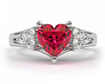 Zarkan Crystal Love Ruby AD Heart Adjustable Engagement Ring Silver Rhodium Plated Ring