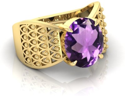 TODANI JEMS 7.25 Ratti Amethyst Gemstone Adjustable Ring With Lab CertificateE Crystal Amethyst Rhodium Plated Ring