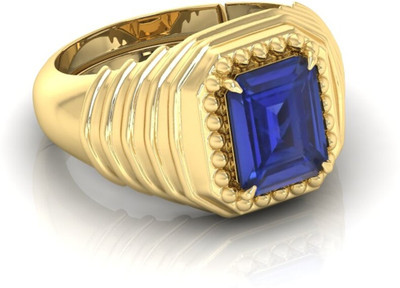 Om Gayatri Corp 19.25 Ratti Blue sapphire Aget AdjuGemstonestable Brass Metal Ring for Unisex Brass Sapphire Gold Plated Ring