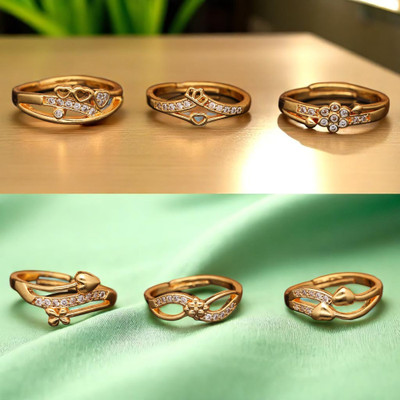 Hetshree Elegant Gold Combo Rings Collection Brass Diamond Gold Plated Ring