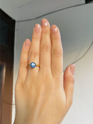 Chopra Gems Blue Sapphire Neelam Stone Adjustable Ring for Men & Women Brass Gold Plated Ring
