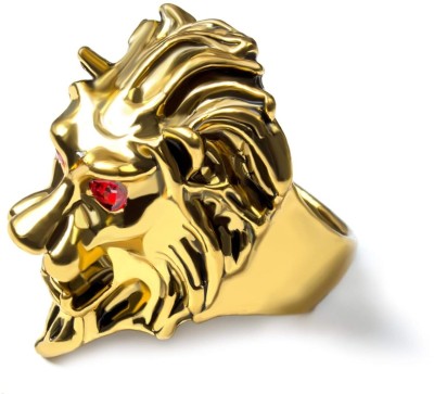 vien Eye Studded With Red Stone Lion's Head Ring For Mens & Boys (1 pc- Gold) Stainless Steel Gold Plated Ring