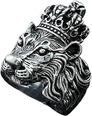 MEENAZ lion ring lion face ring lion head rings for men boys boyfriend gents band crown Stainless Steel Titanium, Platinum, Rhodium, Silver, Black Silver Plated Ring