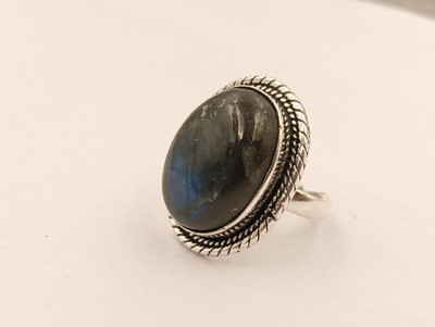 ShrimJewels Oxidised Labradorite Statement Ring for Women and Girls Brass Copper Plated Ring