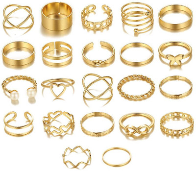 RVM Jewels Adjustable Knuckle Stackable Gold Rings Set 22 Combo Stylish Boho for Women Alloy Ring Set