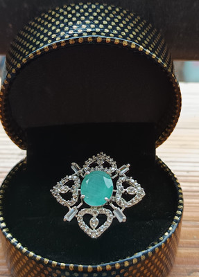 Giftoshifto Turquoise green American diamond adjustable ring Alloy Cubic Zirconia Silver Plated Ring