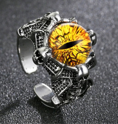 Sunshine Creations 3D Crystal Dragon Eye For Bikers Riders Men Women Lovers Stainless Steel Silver Plated Ring