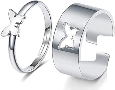 Agarwalproduct Butterfly Couple Ring Matching Wrap Finger Ring Stainless Steel Silver Plated Ring