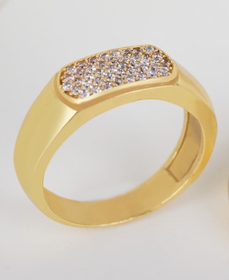 GORASH CREATION Brass Cubic Zirconia Gold Plated Ring