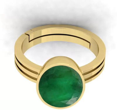 EVERYTHING GEMS 9.25 Ratti 8.85 Carat Natural Unheated Untreatet Panna Emerald Colmbian Brass Emerald Gold Plated Ring