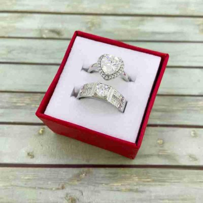 SILVERSHOPE King And Queen with Heart Stone Diamond Couple ring Stainless steel Ring Stainless Steel Diamond Sterling Silver Plated Ring