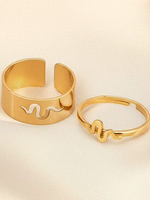 Dressberry Golden Heartbeat Couple Ring Matching Wrap Finger Ring For Women And Girls Alloy Gold Plated Ring Set