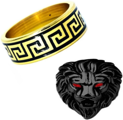 Neerajyoti Black lion & band ringset Alloy Gold Plated Ring Set