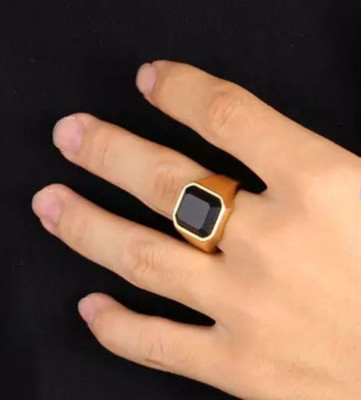 house of common Vedansh Enterprises Stylish Gold Plated Black Onyx Ring Brass Onyx Gold Plated Ring