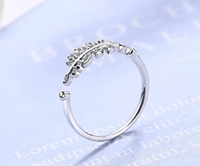 house of common Vedansh Enterprises Stylish Silver Plated Cubic Zirconia Studded Leaf Rings Alloy Cubic Zirconia Sterling Silver Plated Ring