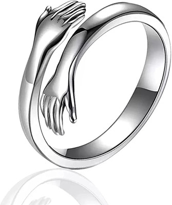 Neerajyoti Silver Love Forever Valentine's Day Adjustable Hand Hug Me Thumb Finger Ring Stainless Steel Silver Plated Ring