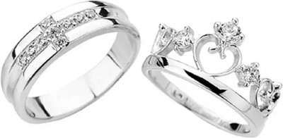 Ceylonmine01 Couple Rings Sophisticated with Zircon (AD) Stone Comfortable & Versatile Fit Stone Zircon Silver Plated Ring Set