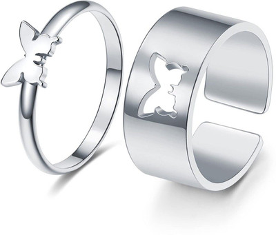 Deevora Silver Butterfly Matching Love Couple Ring Alloy Silver Plated Ring Set