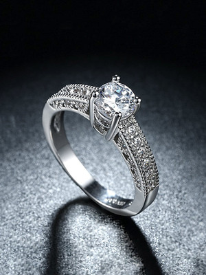 YELLOW CHIMES Valentines day Special White Crystal Adjustable Finger Rings for Women Metal Rhodium Plated Ring