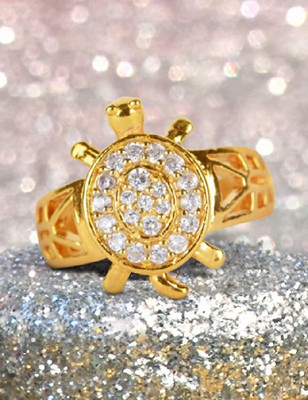 DEVAMA THE DIVINE Kachua Tortoise Good Luck Charm Fashion Finger Ring Metal Cubic Zirconia Gold Plated Ring